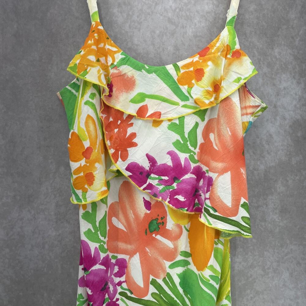Jams World Womens Sm Summer Garden Layered Ruffle Dress Floral Hawaiian Resort - Picture 5 of 9
